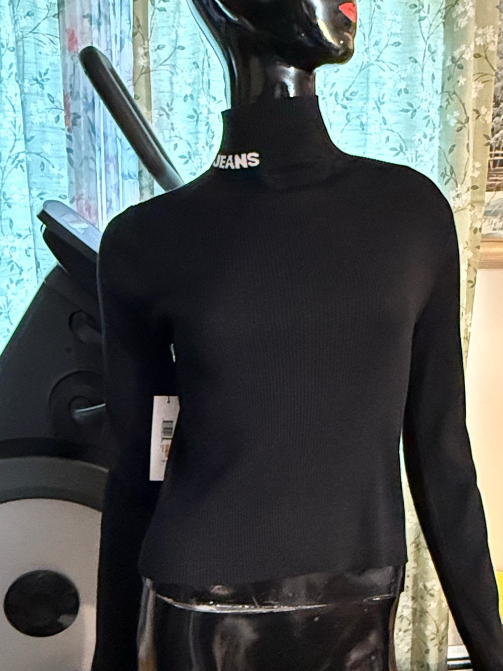 DKNY Black Long-Sleeve Mock Neck Top